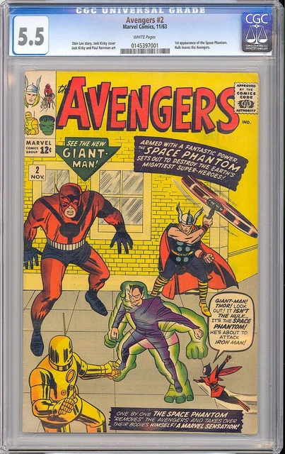 Avengers #2 Nice Thor Iron Man White Pages Vintage Marvel Comic 1963 CGC 5.5