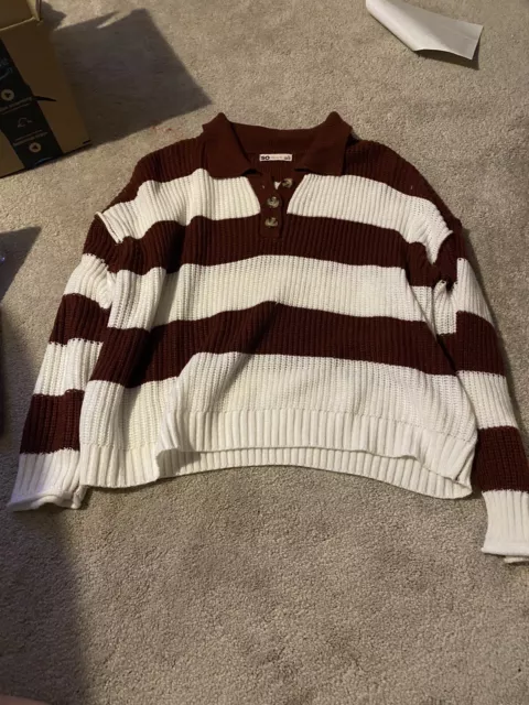 SO burgundy striped Sweater Size XL