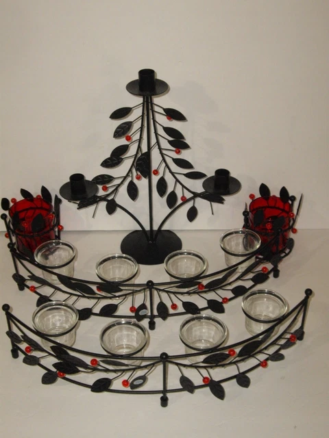 5 Metal Winterberries & Leaves Candle & Votive Holders By Elements
