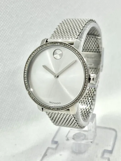 Movado Bold Shimmer Silver Tone Stainless Steel Mesh Women's 34mm Watch 3600655