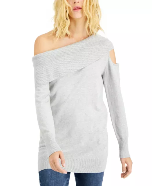 $80 Inc International Concepts Off-The-Shoulder Cutout Tunic Sweater Gray Medium