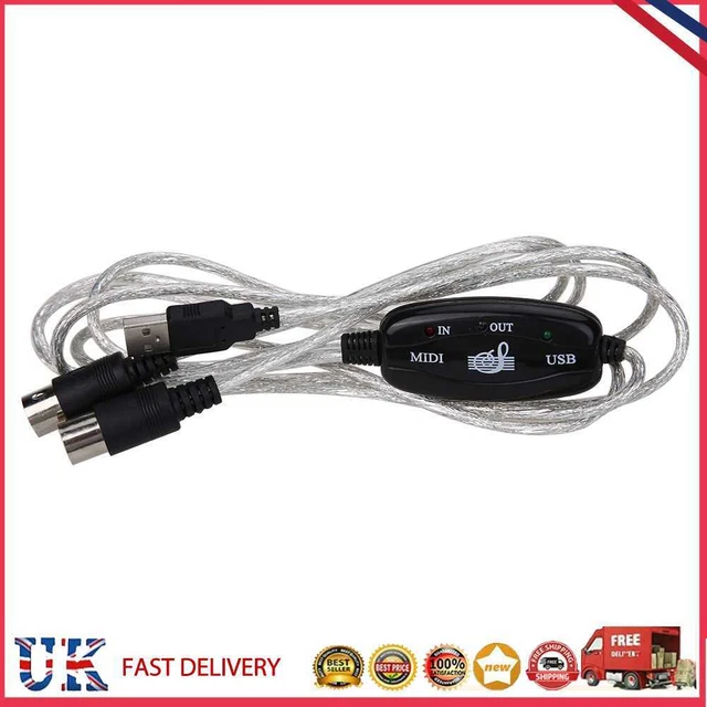 USB In-Out MIDI Interface Cable Converter PC to Music Keyboard Adapter Cord *Z