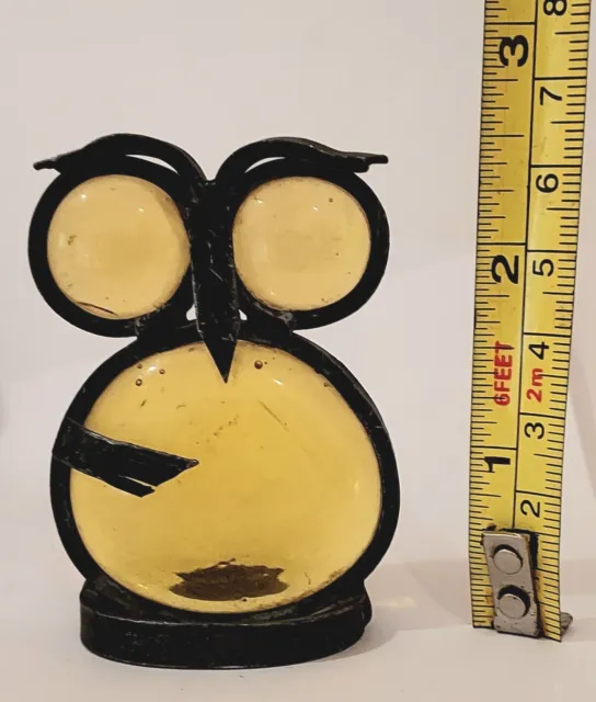 Vintage Owl Paperweight Amber Art Glass & Cast Iron 1970's Figurine 2.5"