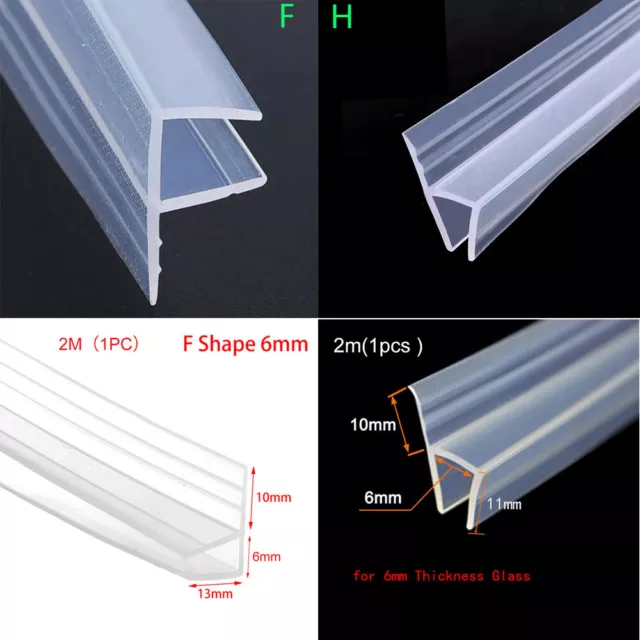 2m F/H ShapeBath Shower Screen Door Seal Strip For Glass Thickness 6mm Seal Gap