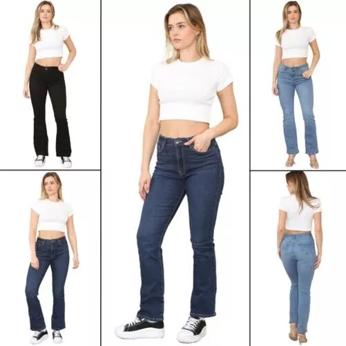 Enzo Femmes Jeans Bootcut Extensible Taille Moyenne Standard Pantalon