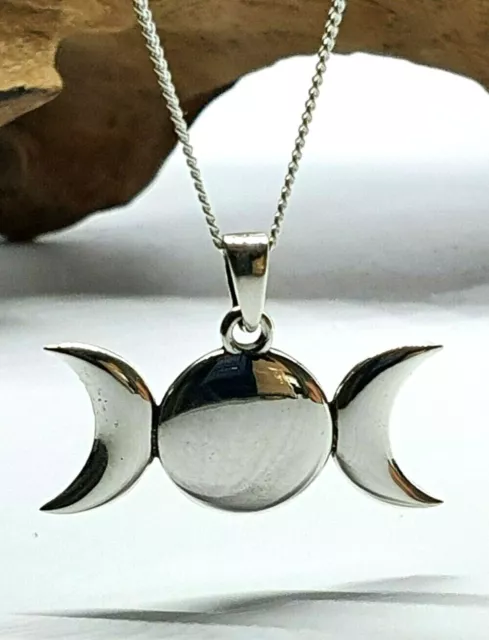 Triple Moon Pendant Goddess 925 Sterling Silver Wicca Pagan Jewellery & Boxed