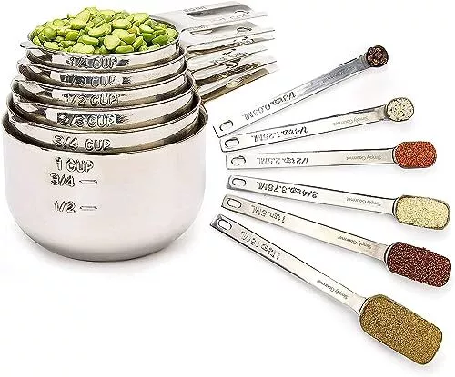 Measuring Cups and Spoons Set of 12 Stainless Steel for Cooking & Baking