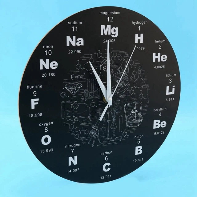 Orologio Da Parete 30cm Con Tavola Periodica Degli Elementi - Silenzioso - Idea Regalo Per Scienziati