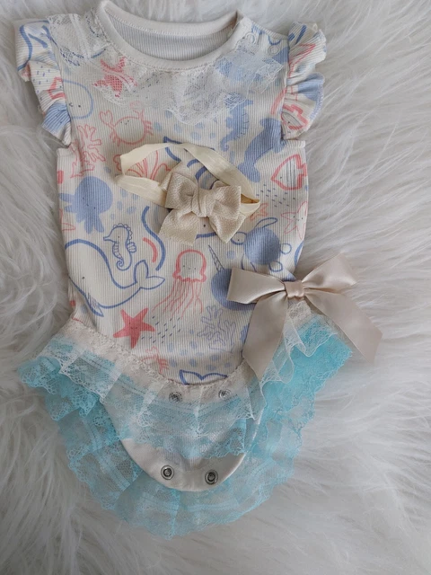 Set romper e fascia per bambine appena nate fiocchi in pizzo frilly rom spagnolo...
