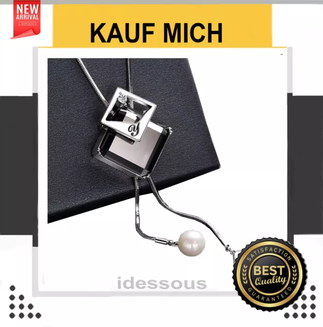 Damen Halskette Mode Schmuck Collier mit Anhänger Silber lange Kette Perlen