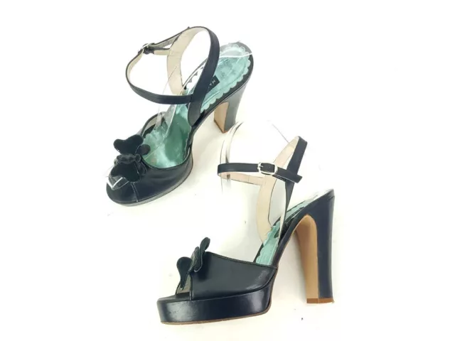 Lanvin Black Leather Butterfly Ankle Strap High Heels Sandals Shoes Size 8