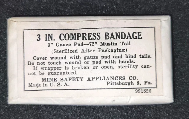 Antique 3 Inch Compress Bandage Mine Safety Appliances Co. Pittsburgh, 8 PA USA