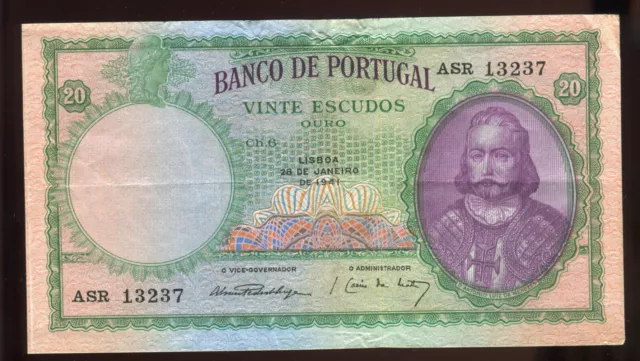 1941 Portugal 20 Escudo | Extra Fine | P 153.a | World War II | Free Shipping