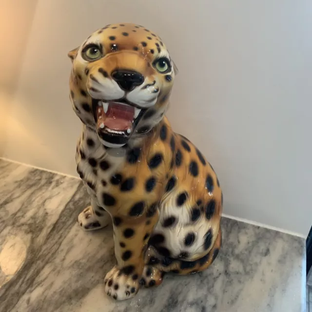 INTRADA CHEETAH CUB Hand Painted Ceramic Made In Italy 12” Tall