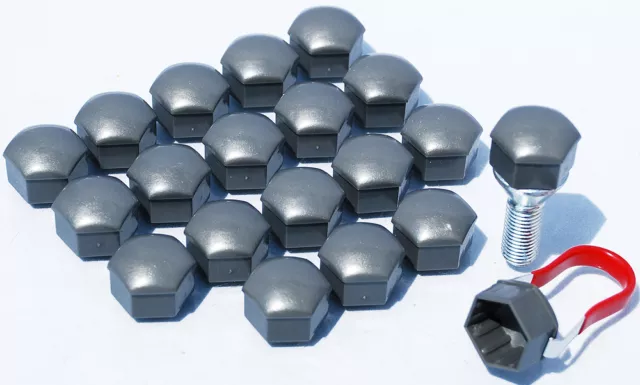 Pack of 20 Grey alloy wheel bolts lugs nuts caps covers 17mm hex for Audi