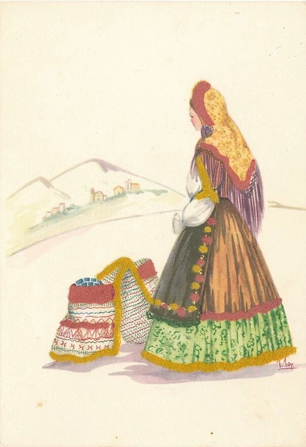 Cartolina Costumi Sardegna Dorgali Tempera di Lola Loy Non Viaggiata