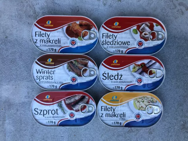 Fischkonserven 6 Stück Probierpaket polska ryba á 170g Makrele/Sprotten/Hering