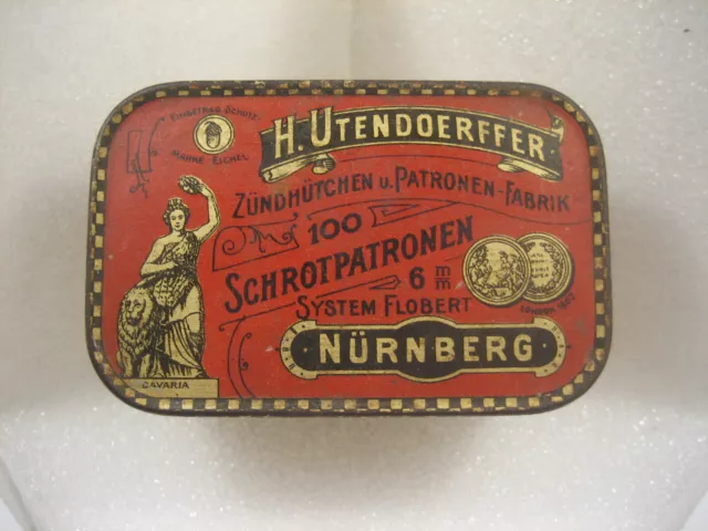 LEERE Dose Tin Schrotpatronen Zündhütchen Flobert  6mm, Utendoerffer, Nürnberg