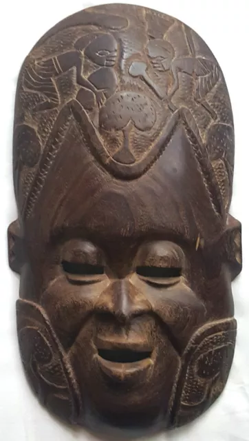 VTG Large African Ethnic Hand Carved Wooden Mask Wall Hanging Tribal Folk Art