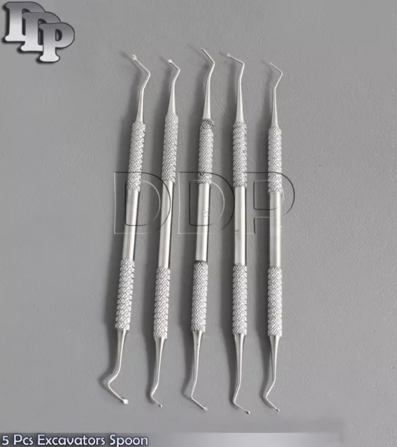 5 Pcs Excavators Spoon Ends 1.2mm, 1.4mm, 1.8mm, 2mm, 2.5mm Dental