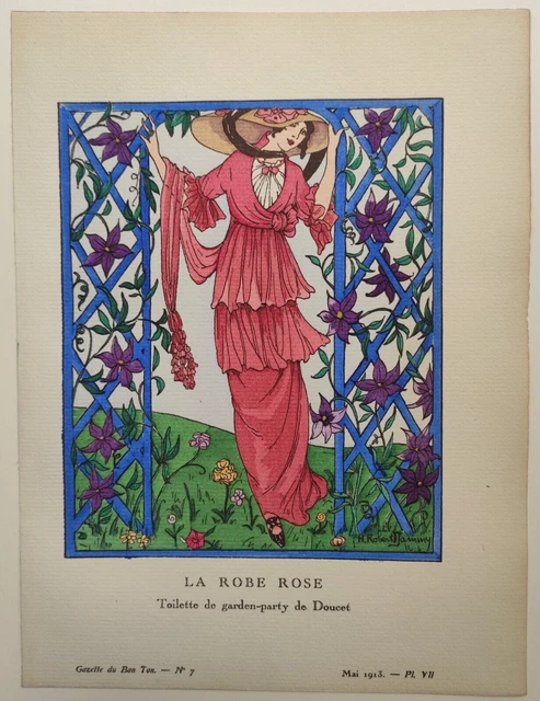 La Robe Rose, H. Robert Dammy, Pochoir Original De 1913, Gazette Du Bon Ton