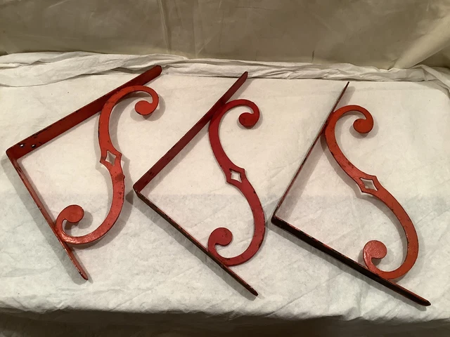 Vintage Decorative Steel 12” Shelf Brackets Lot Of 3