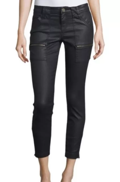 JOIE Park Skinny B Coated Moto Jeans with Zipper Ankle Size 28 Caviar Black $250