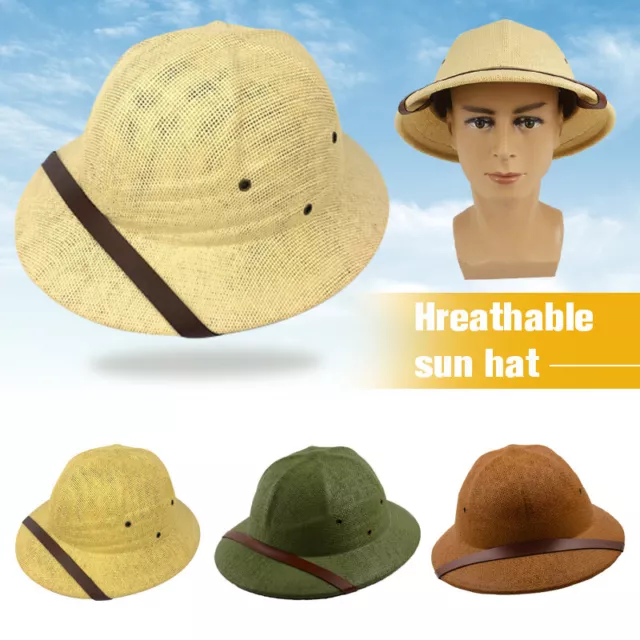 MEN SUNHAT STRAW Bucket Safari Jungle Hunter Explorer Pith Helmet Hat ...