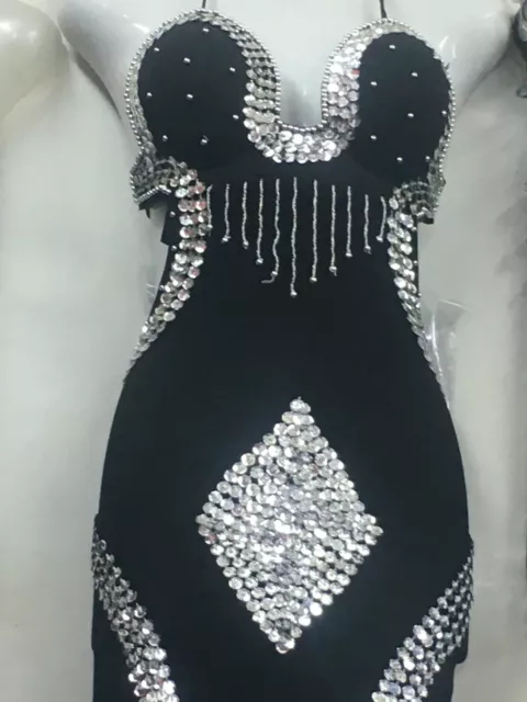 Sexy Belly dance dress with bra attached, New Handmade beaded dancing costume