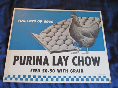 Purina Lay Chow Feed Grain Advertising Promotional Promo Chicken Eggs Sign