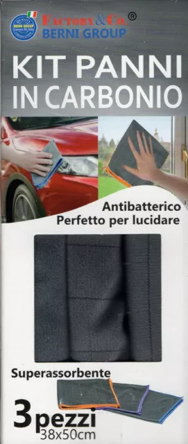 indici15 Nuovo Kit 3 pezzi Panni in Carbonio Ecologici Antibatterici Microfibra