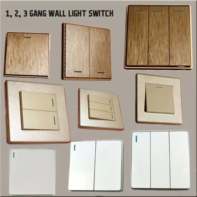 1/2/3 Gang Wall Electric Light Switch Brushed Gold/Textured Cream/White Finished