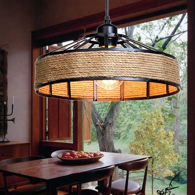 Retro Pendelleuchte Mit Seil-Akzent – Vintage Metall Design Für Gemütliches Licht (120 Cm, Rot)