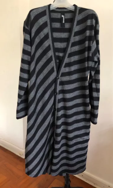 Yohji Yamamoto Ground Y black grey WOOL STRIPED long cardigan