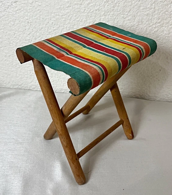 Tabouret De Camping Vintage Pliant – Motif Fleurs Orange, Pliable