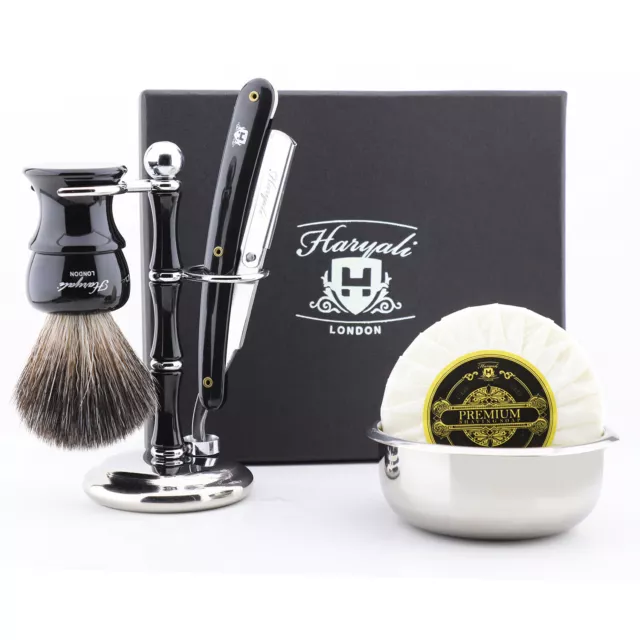 Men Shaving Kit With Barber Style Brush, Cut Throat Razor Soap Bowl Grooming Set