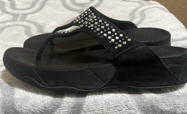 FitFlop Silver Mirrored Studs Sandals Black Suede Size 7 3