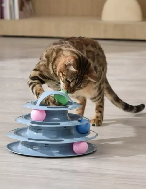 Pista giratoria de entrenamiento para gatos, juguete interactivo de 4 niveles