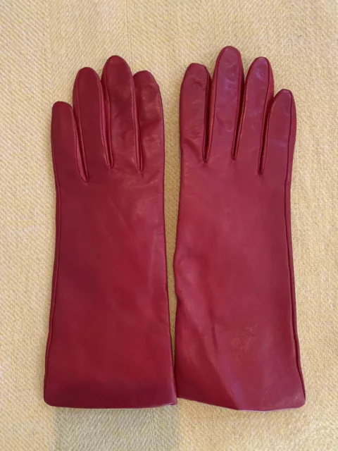 Women’s Soft Leather Cashmere Lined Gloves Red Sz 7