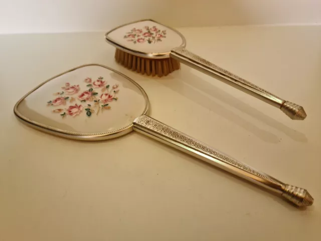 Vintage Dressing Table Vanity Set Mirror And Brush Floral Ideal Props Or Display
