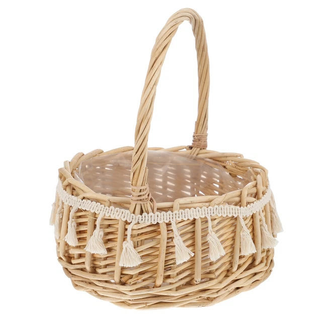 Panier En Rotin Tressé à Main Avec Poignée - 35x25x15 Cm - Pour Pique-nique, Rangement, Décoration, Cadeau De Mariage