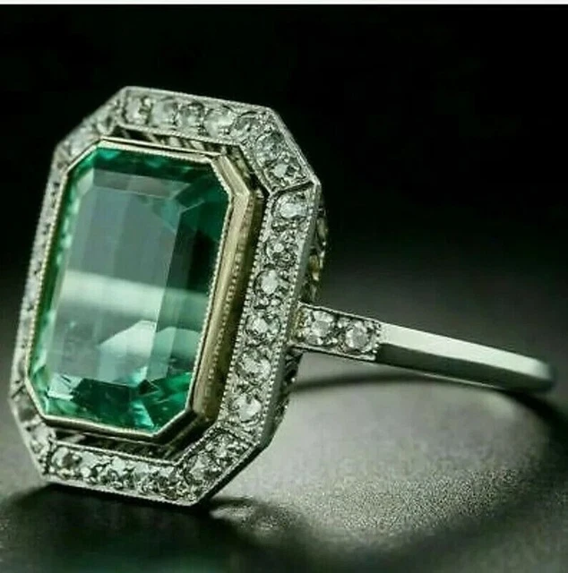 Art Deco Style 3.85 Ct Lab Created Diamond Engagement 14K White Gold Filled Ring