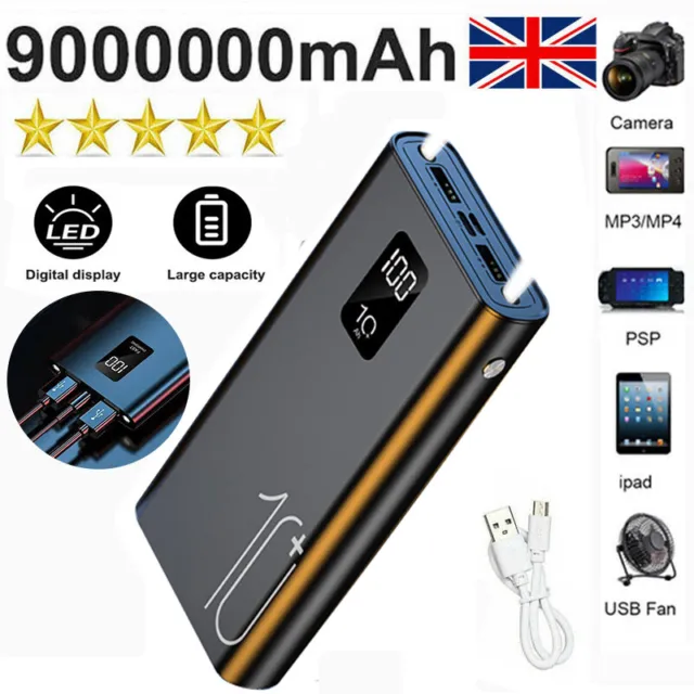 9000000mAh Power Bank Portable Fast Charger Battery Pack for Mobile Phone UK