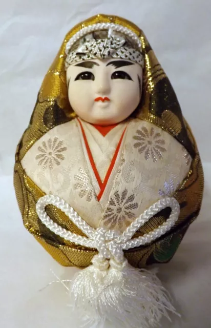 Vintage Pair of Japanese Doll Busts, Beautiful Faces & Woven Silk Clothes 3