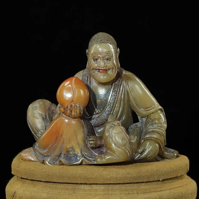 Chinese Exquisite Handmade Lohan carving Shoushan Stone Statue