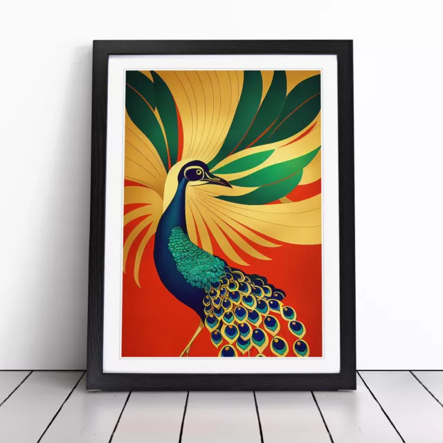 Peacock Art Deco No.1 Wall Art Print Framed Canvas Picture Poster Decor