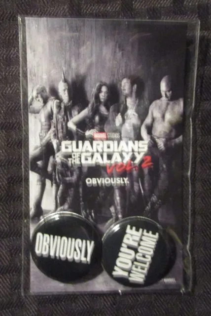 2017 Guardians of the Galaxy v.2 OBVIOUSLY & YOU'RE WELCOME Promo Pin Set