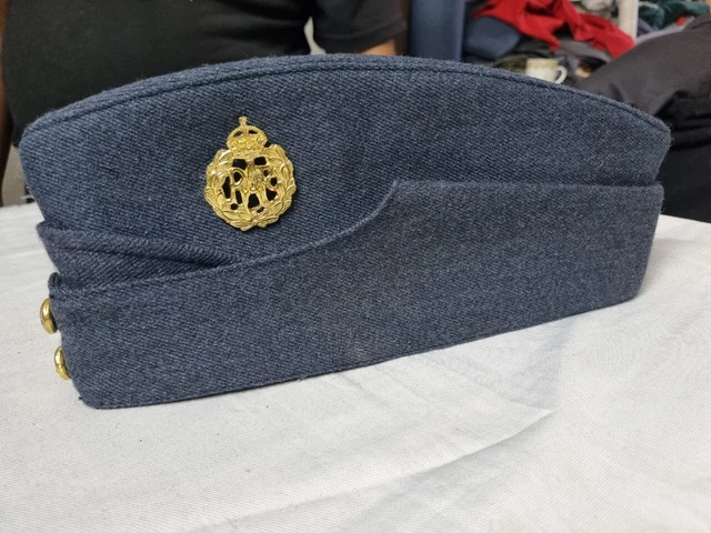 BRITISH R.A.F. WWII Blue Wool Early War Side Cap with Gold Bakelite ...