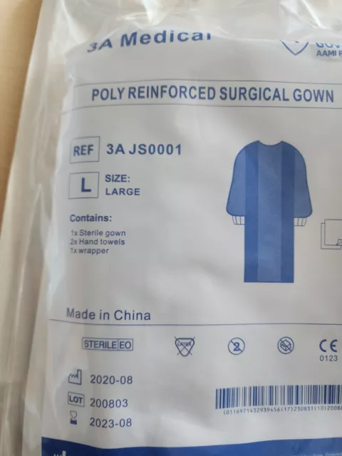 40PK ~3A Medical Poly Reinforced Surgical Gown ~Level 4 Disposable L
