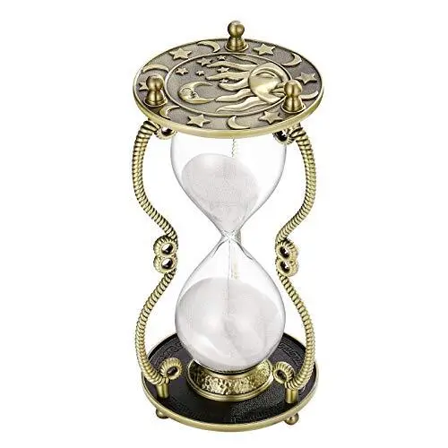 Hourglass Sand Timer 60 Minute:Sun and Moon Engraving Brass Sand Clock, Metal...